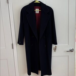 NWT Jones New York Dark Blue Wool Trench Coat - Vintage